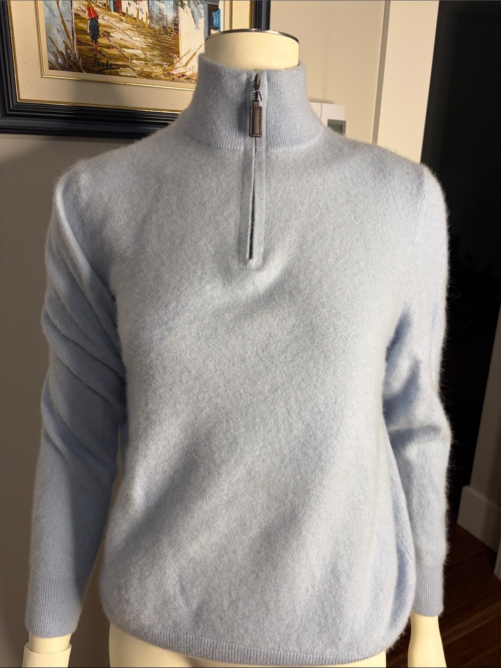Light Blue Half-Zip 100 percent cashmere  Women's Sweater
